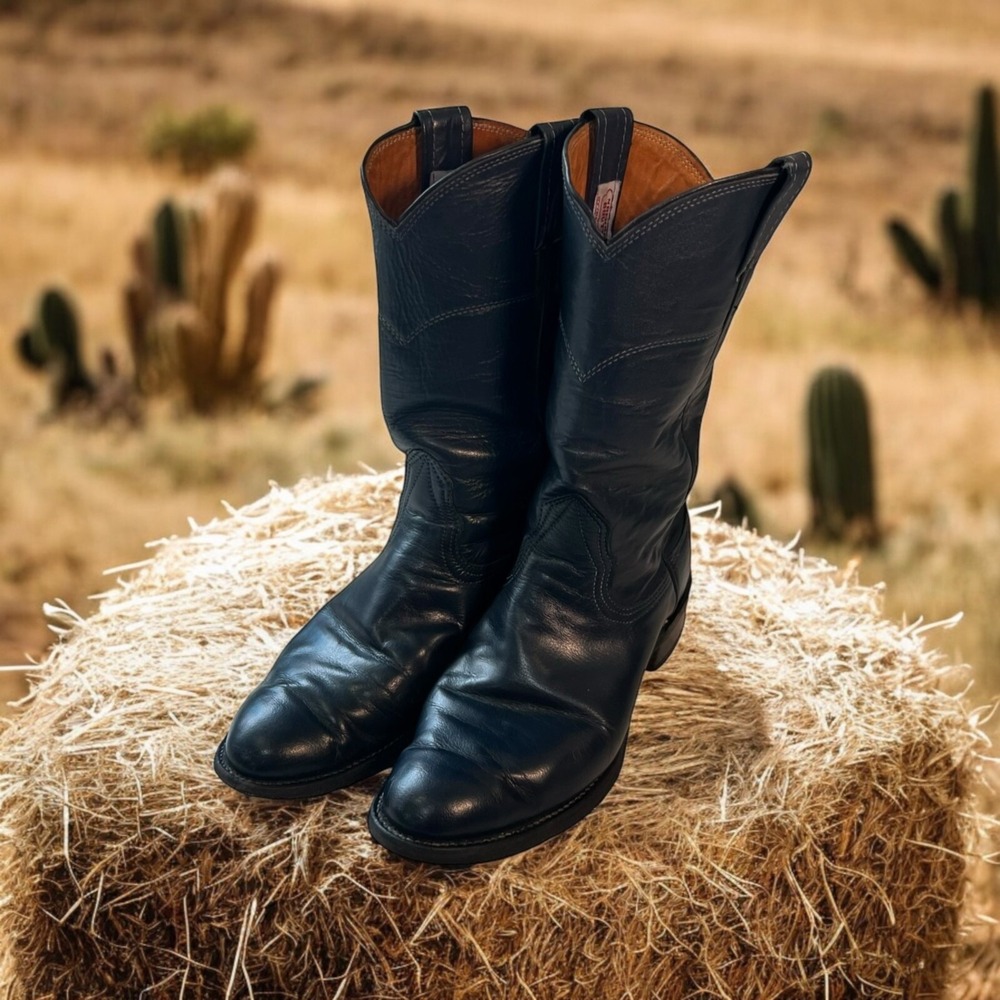 Vintage Nocona Steel Blue Leather Western Cowboy Roper Boots Women's 6B Ranch
